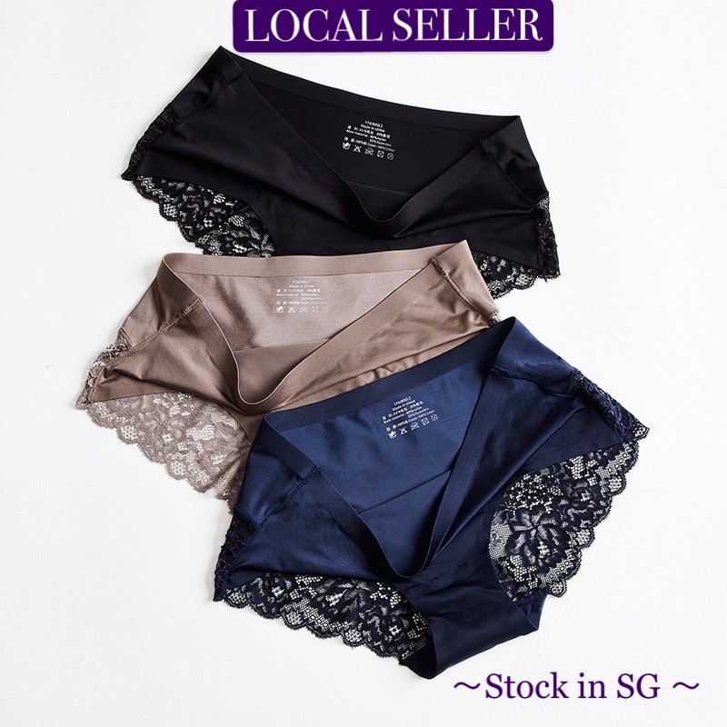[READY STOCK] M-XXL Luxury Silk lace sexy underwear seamless mid-waist women's underwear briefs-Free Mail