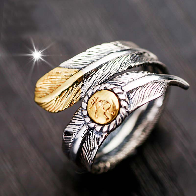 Vintage Thai Silver Wing Ring Male Indian Feather Open size adjustable Ring_voghion.com