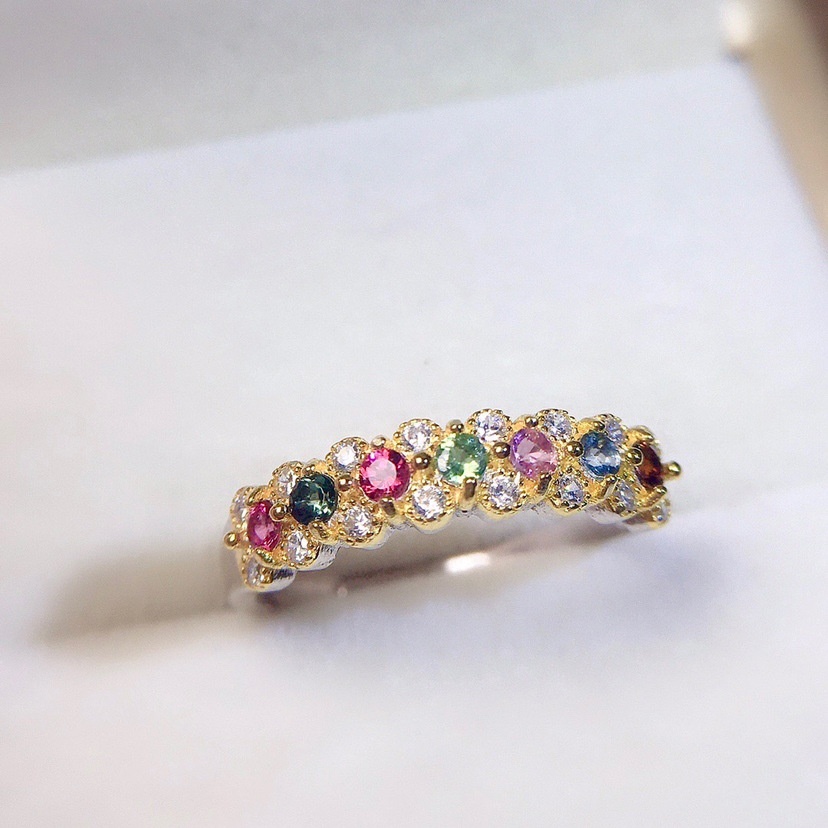 New Full Rhinestone Ring Simulation Colorful Tourmaline Open Ring_voghion.com