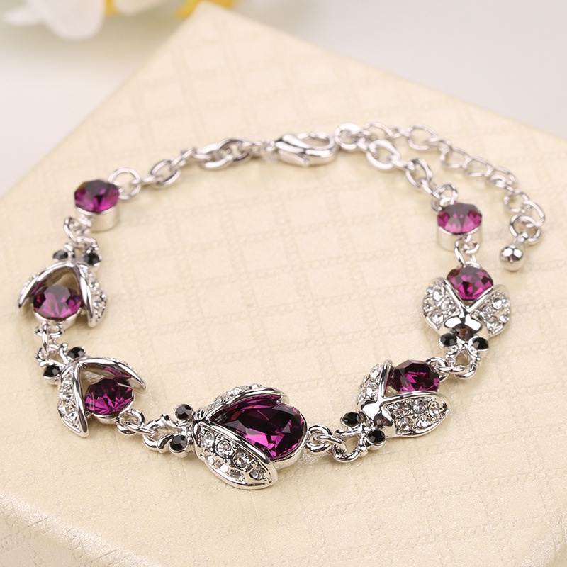 Beetle Crystal Bracelet Sea Blue Rhinestone Beaded Bracelet_voghion.com