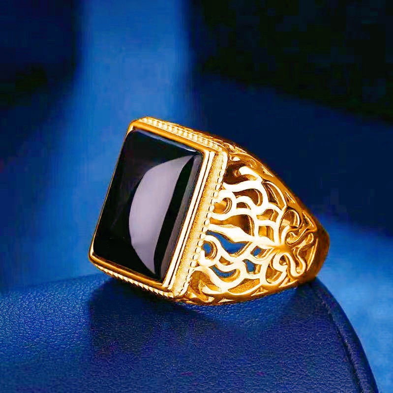 Anelli da uomo in agata verde Anello grande regolabile con calcedonio retro smeraldo di dimensioni aperte_voghion.com