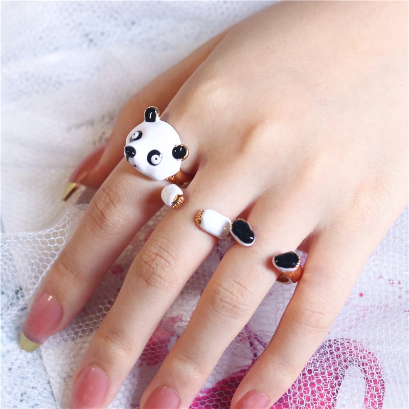 Panda Ring Set Für Damen Lustiger Tier Schmuck Als Geschenk_voghion.com
