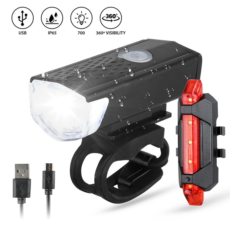 Bicycle Front and Back Light Set Bike Light USB Rechargeable 300