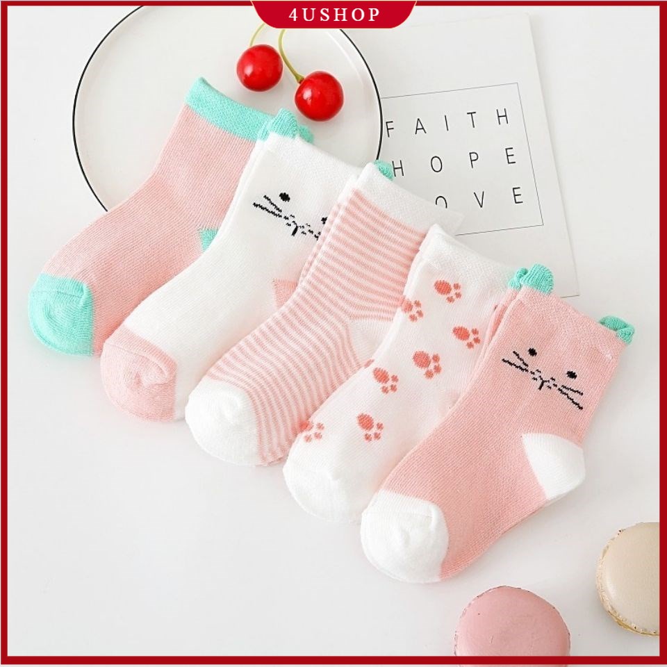 5Pairs/lot Cartoon Cat Animal Soft Cotton Knit Baby Socks Kids Boy Newborn Baby Girl Boys Socks for 0-6Yrs