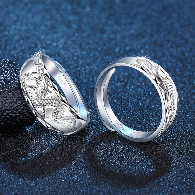 Dragon And Phoenix Couple Ring Adjustable Open Design Unisex_voghion.com