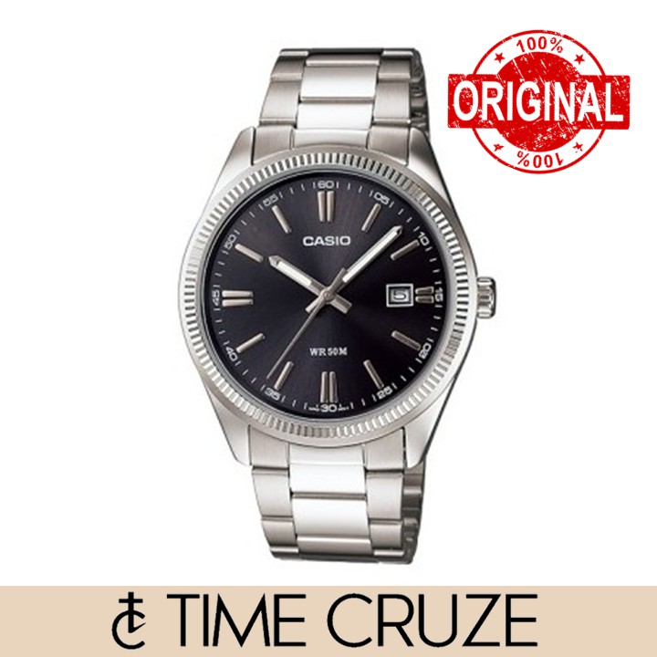 [Time Cruze] Casio MTP-1302 Quartz Black/Slate Dial Stainless Steel Men Watch MTP-1302D-1A1VDF MTP-1302D-1A1