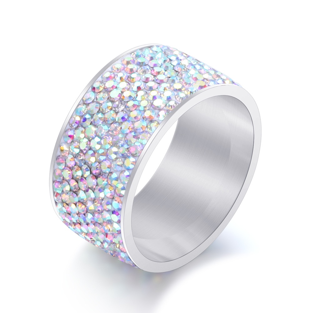 Stainless Steel 8 Row Crystal Pave Wedding Ring Fashion Jewelry_voghion.com