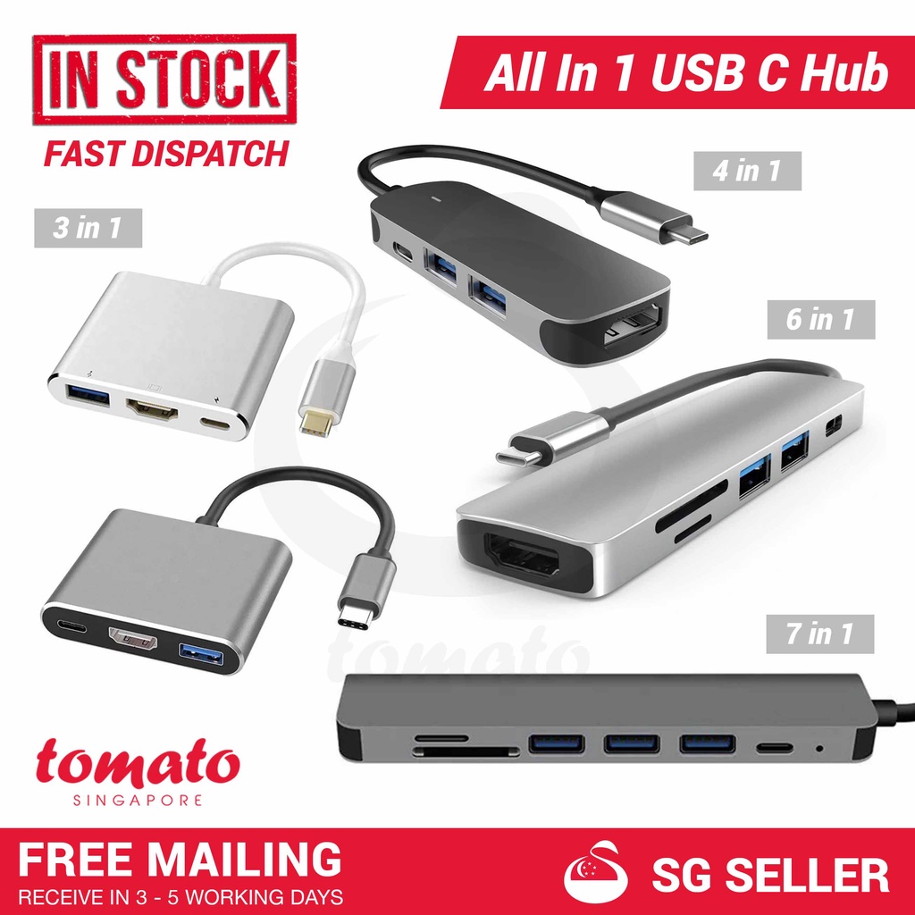 SG Seller] 3/4/6/7 in 1 USB Type C Hub Adapter for Computer Laptop