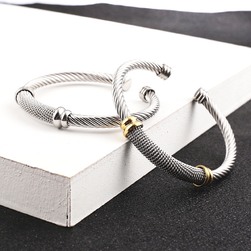 Luxury Stackable Wire Rope Bangle Cuff For Women Wedding wedding Party open Bracelet_voghion.com