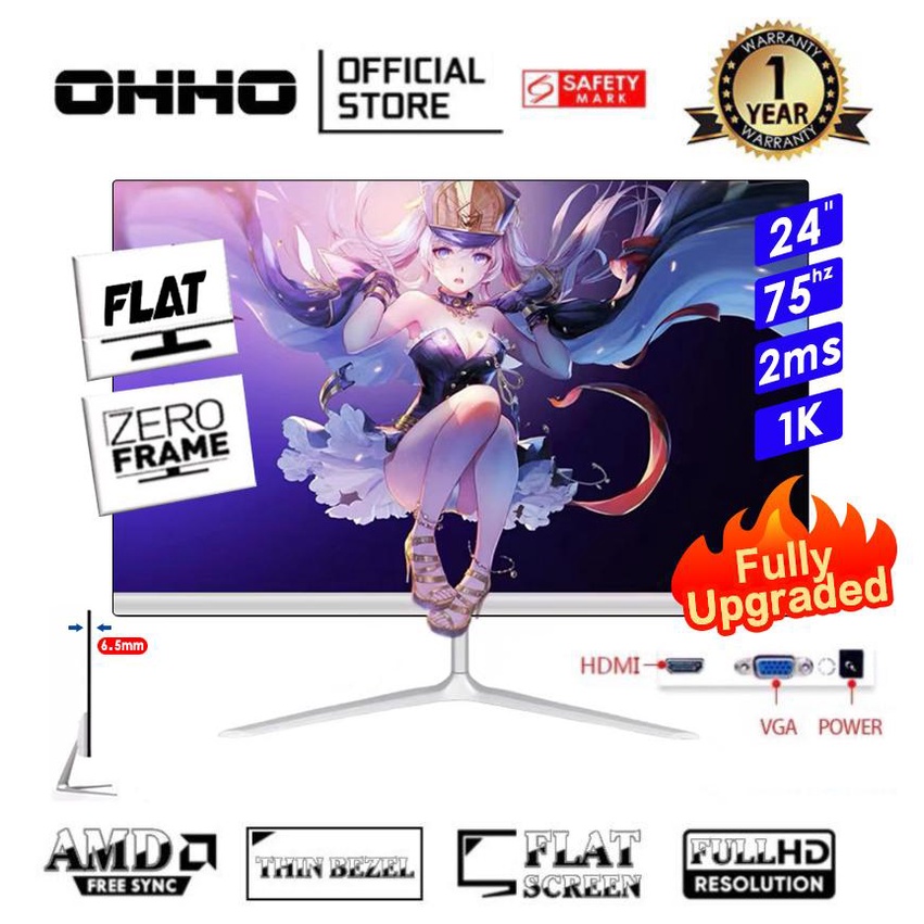 【READY STOCK】OHHO BRAND 24' inch monitor  l Full HD 1920*1080 l 75Hz I IPS LED l Flicker Free AMD Freesync l