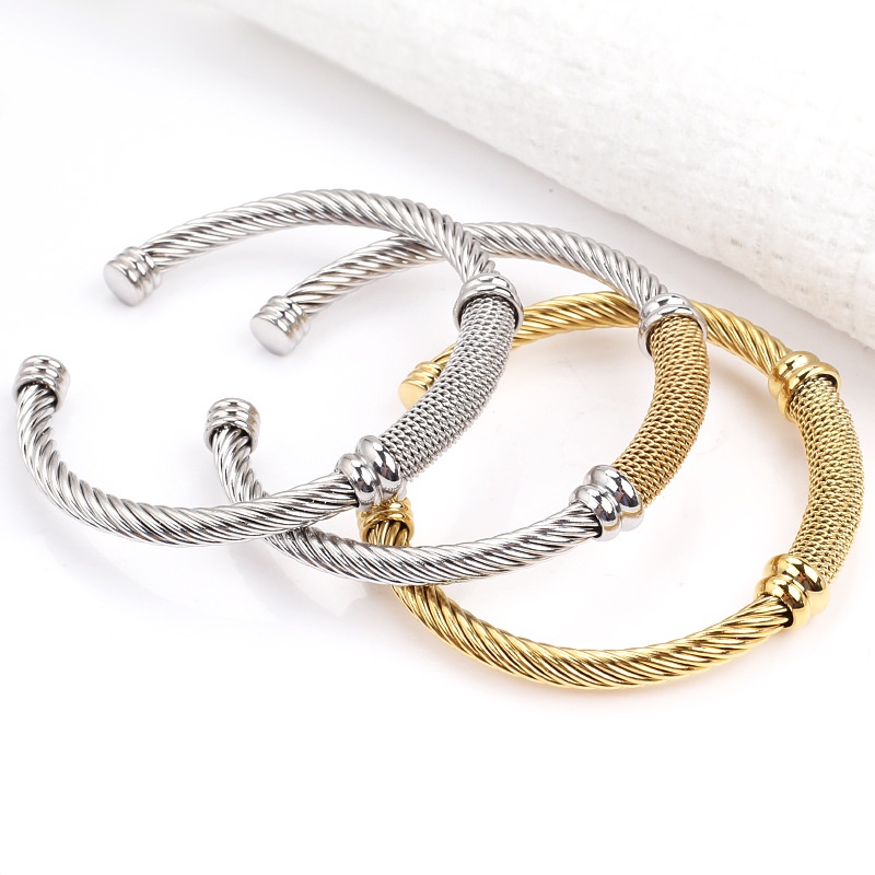 Luxury Stackable Wire Rope Bangle Cuff For Women Wedding wedding Party open Bracelet_voghion.com