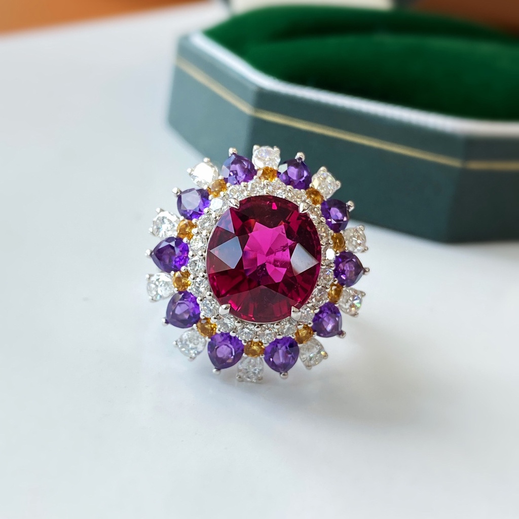 Simulation Amethyst Rubellit Offener Ring Weibliche Mode Voll Zirkon Ring Größe Einstellbar_voghion.com