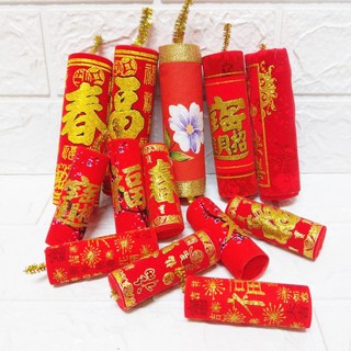 台灣現貨【絨布仿真鞭炮】新年春節喜慶佈置紅色燙金裝飾 插花盆栽蘭花點綴 店面櫥窗玄關擺飾 新年佈置 玄關裝飾