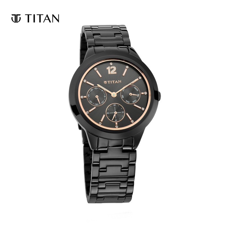 Titan black 2024 watch women