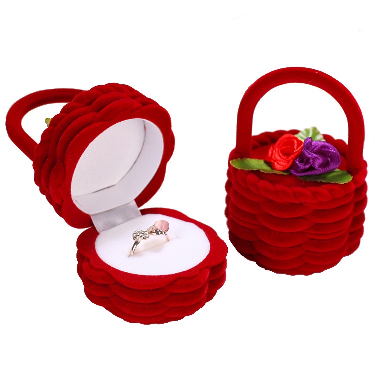 1pc Flower basket Velvet Wedding Engagement Ring Box Gift Box Holder for Earrings Necklace Display Jewelry case_voghion.com
