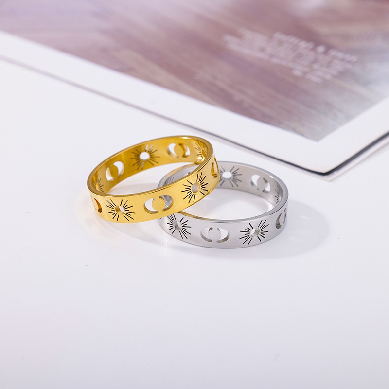 Anelli vintage Sun Moon vuoti per donna Uomo semplice anello da dito in acciaio inossidabile_voghion.com