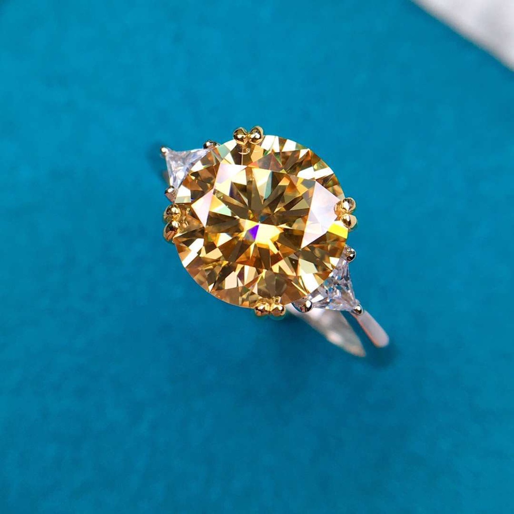 Offener, verstellbarer 3-Karat-Ring für Damen, Ehering mit Champagner-Moissanit-Imitat_voghion.com
