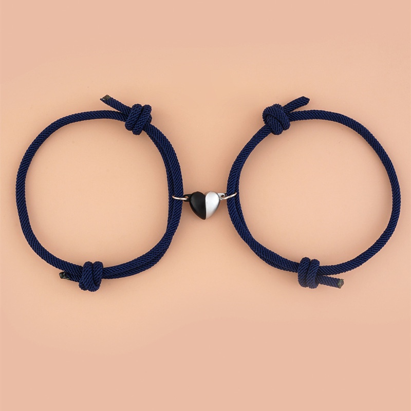 1Pair Two halves Heart Magnetic Bracelet Steel Pendant Couple Bracelets for Lover Friendship Bracelets Braid Rope Magnet Jewelry_voghion.com
