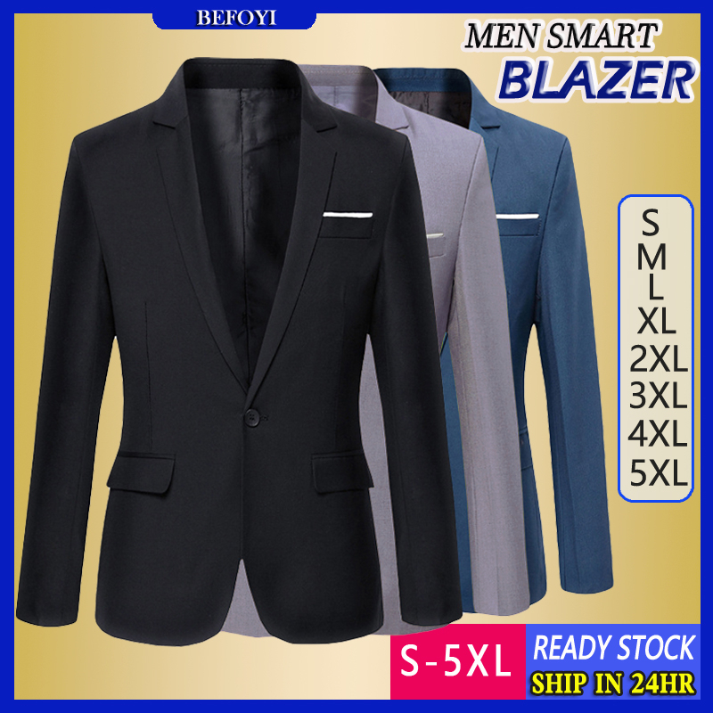 [S-6XL] Men's Blazer Formal Business Outerwear Jacket Korean Style Suit Slim Fit Wedding Tuxedos Plus Size XH703