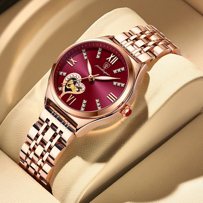 Women Hollow Heart Rose Gold Stainless Waterproof Watch Ladies Quartz Watch Jam Tangan Wanita