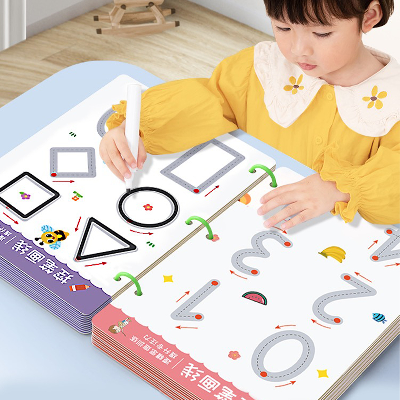 （SG Delivery）Jollybaby Magic Tracing Workbook Preschool Education Book Montessori Toy  Pen Control Training Book Logical Thinking Training books Busy Book Quiet Book