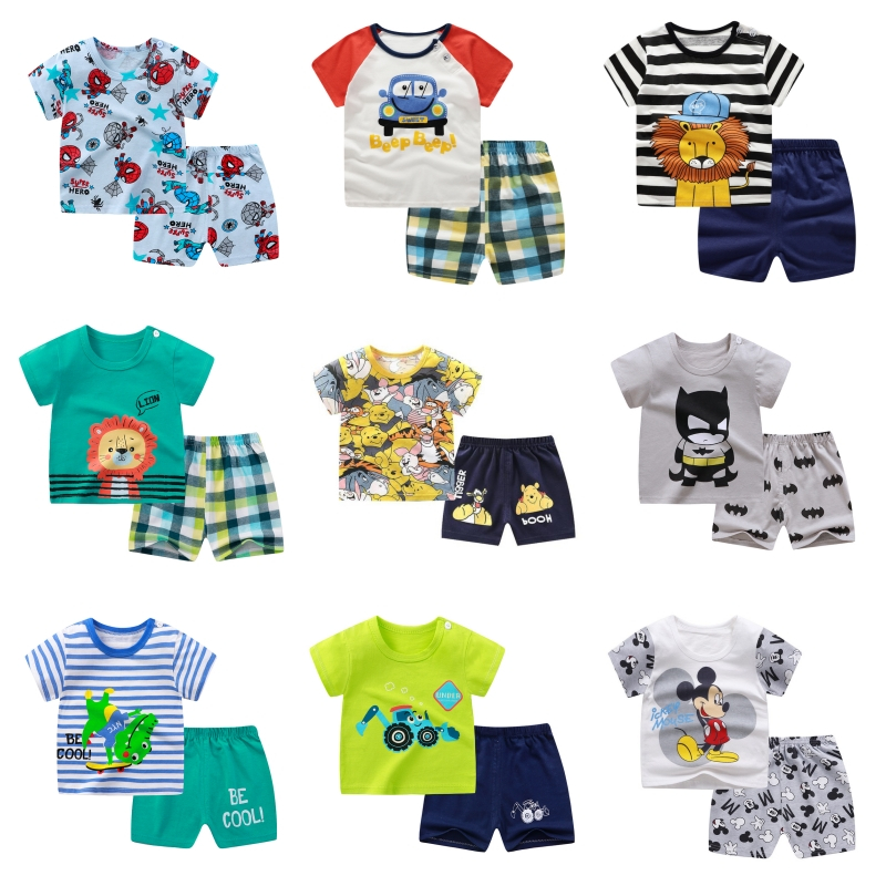 Summer Kids Boy Girl Cartoon Pattern Casual Top Shorts 2 Pcs/Set Clothing
