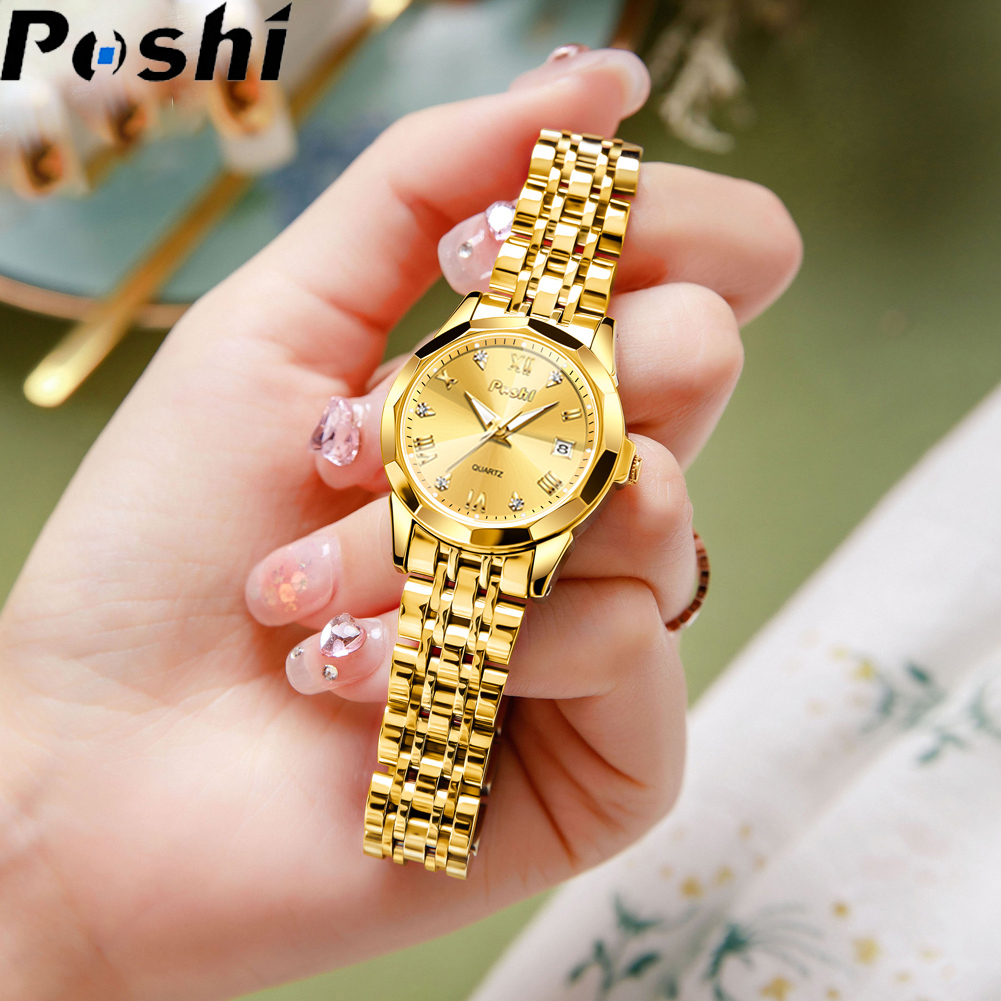 POSHI Jam Tangan Perempuan Wanita Watch Women Waterproof High Quality Luxury Casual Diamond Watch Gold Silver Design Ladies Watch