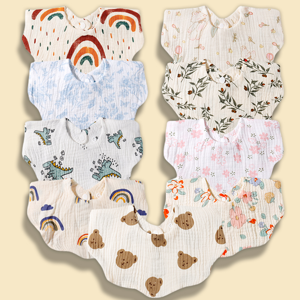 Baby Printed Towel Cotton Gauze Wavy Edge Muslin Bib