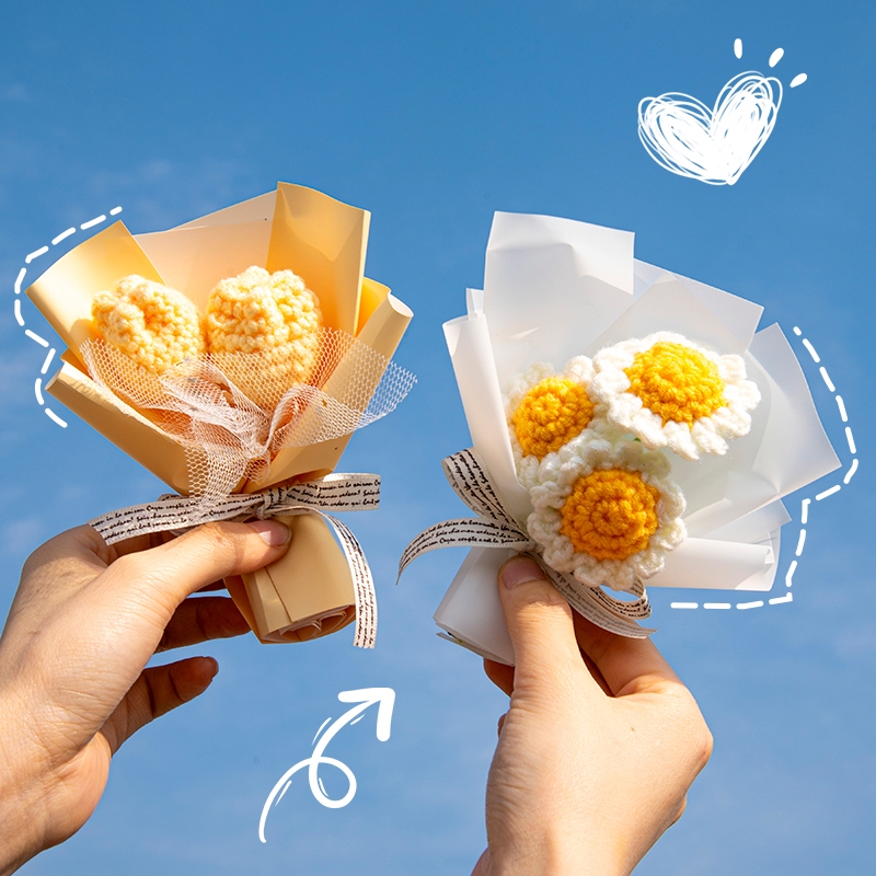 Handmade Knitted Flowers Creative Finished Puffs Flower Mother's Day Knitted Bouquet Eternal Flowers Gift