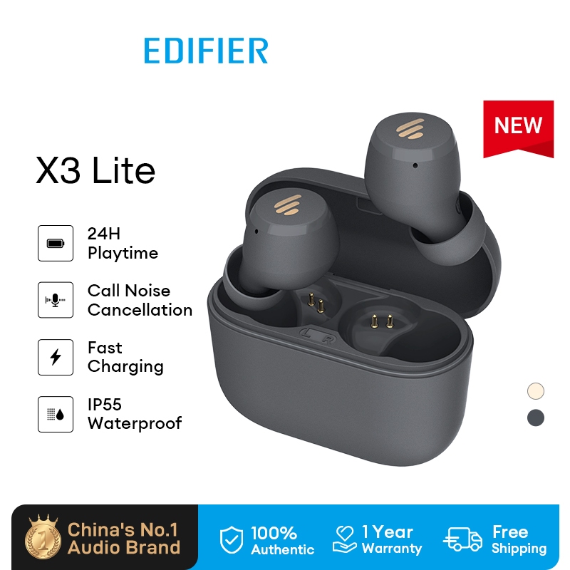 Edifier X3 Lite In-Ear Wireless Earbuds Earphones Bluetooth 5.3 TWS 24h playtime Built-In Microphone Call Noise Cancellation Game mode IP55 Waterproof with mic ear buds wireless earpiece Ivory/Gray