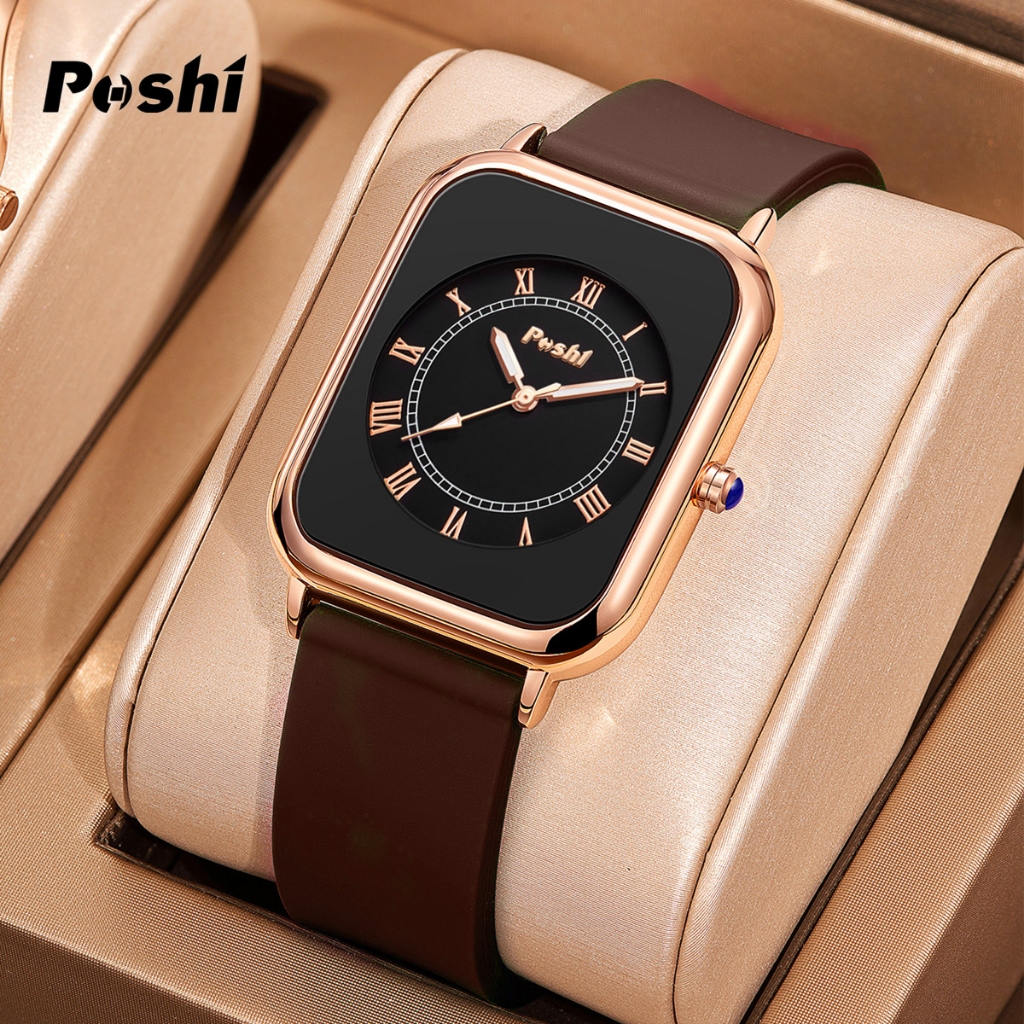 POSHI jam tangan perempuan Wanita Waterproof Korean Fashion Watch for women New Style Square Rubber Ladies Watch Women's Student Casual Quartz Wristwatch Female Watches