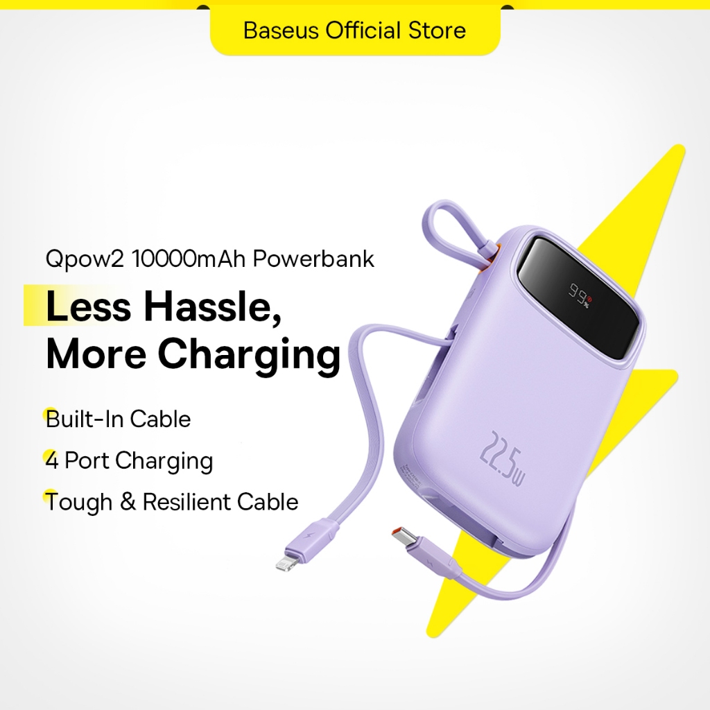 Baseus Power Bank 10000/20000mAh PD 22.5W 20W Fast Charging Built in Dual-Cable Portable Charger Digital Display For Phone External Battery Charger