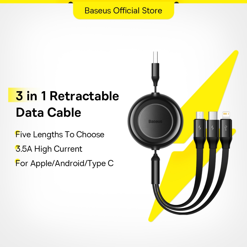 Baseus 3 in 1 USB Cable Fast Charging Cable Retractable Data Charger Cable for 13 12 Pro Max Mini Type C Micro M+L+C 3.5A 1.2m
