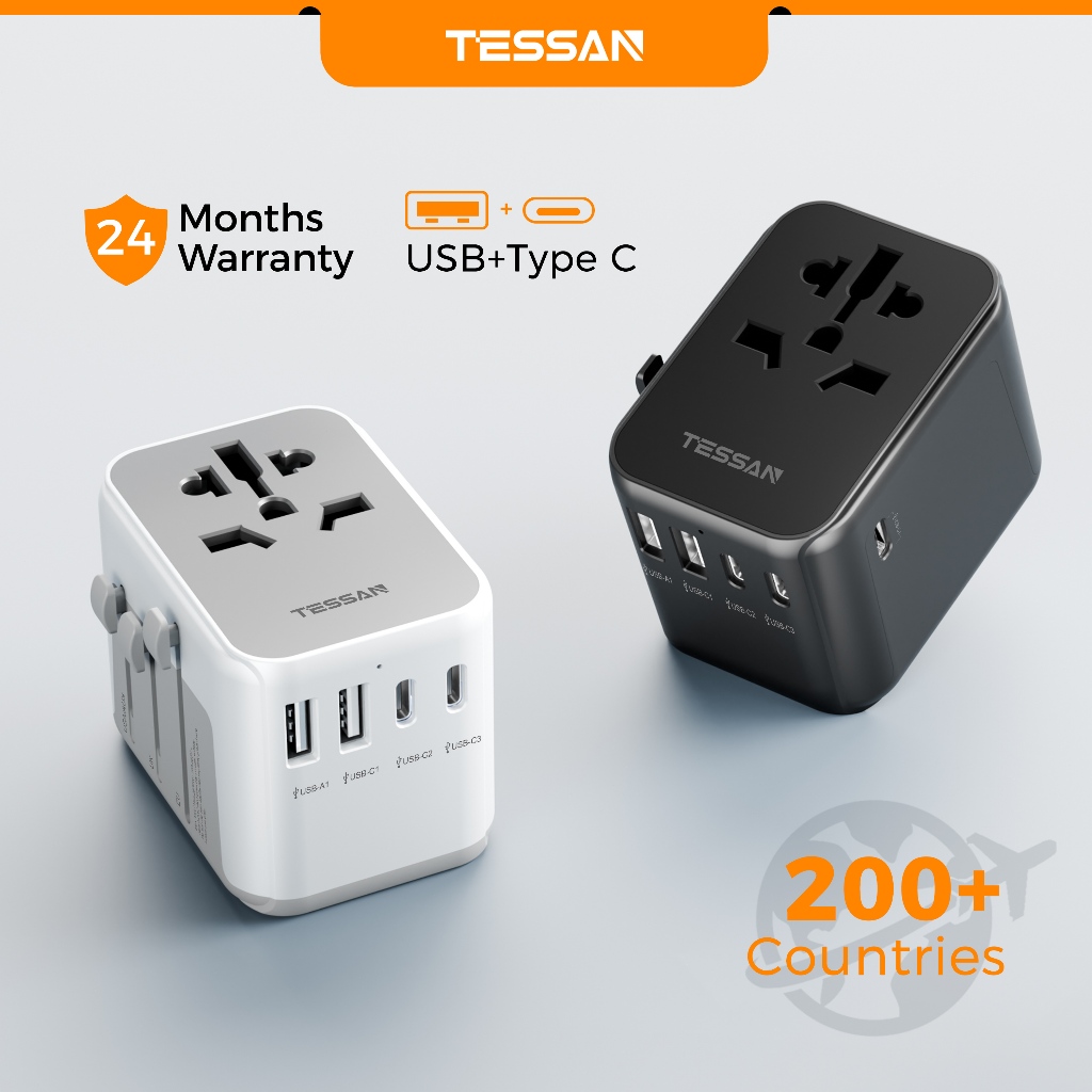 TESSAN Universal Travel Adapter with USB+Type C, International Plug Charger for JP KR ID TH TW AU