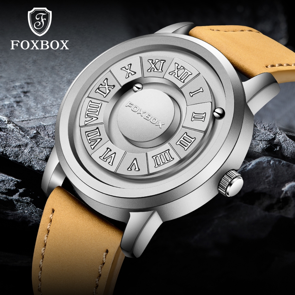 FOXBOX original Watches Men New Fashion Design  Personality Creative Magnetic Rolling Beads Quartz Leather&Stainless Steel Waterproof Casual LIGE Sport Watch