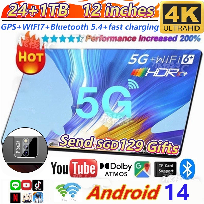 Exclusive P70PRO tablet Android14 24GB+1TB 4K 12-inch tab WIFI7 google meet youtube tablet android 28000mah 5G pad