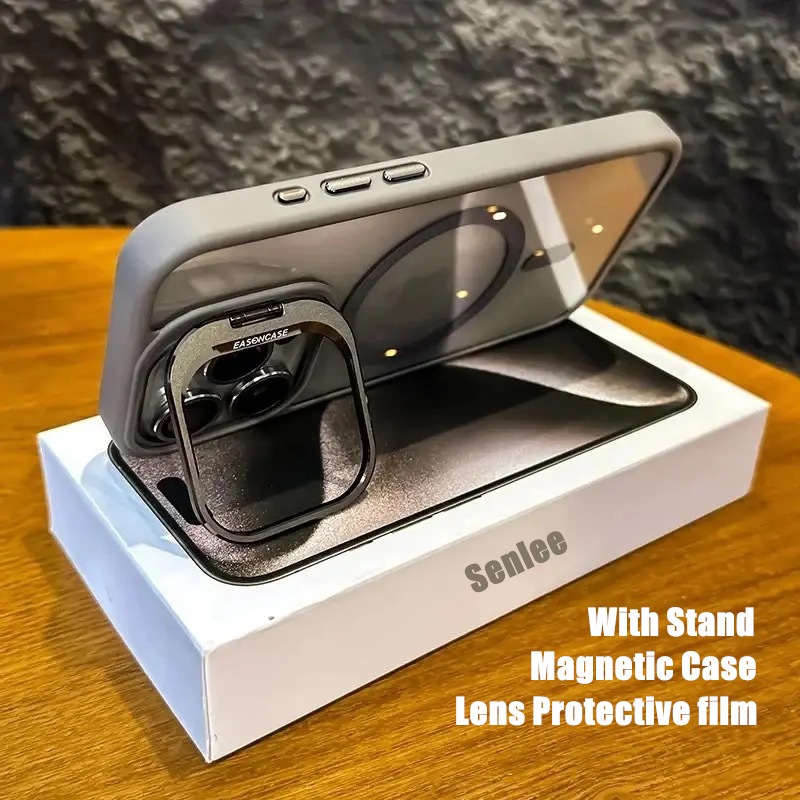 Luxury Magnetic Shockproof Case For iPhone 15 14 13 12 11 16 Pro Max 14 16 15 Plus Clear With Stand Lens Protection Transparent Casing