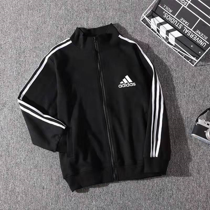 (Unisex) Couple Stand Collar Striped Slim Sports Jacket