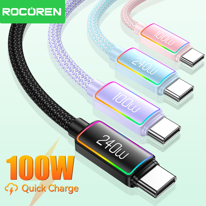 Rocoren 60/100/240W USB-C To Type-C Camouflage PD3.1 Fast Charging Cable High Speed Data Transmission For i15 Sangsung S24 Huawei