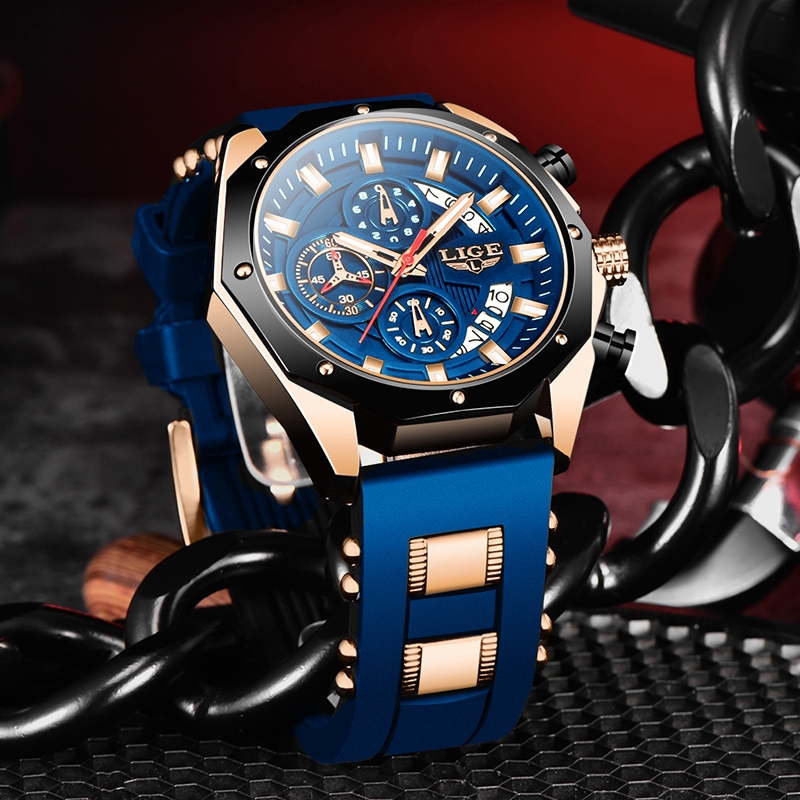 LIGE Watch Men's Sports Luminous Chronograph Top Waterproof Watches Top Brand Luxury Quartz Men Watch With Box