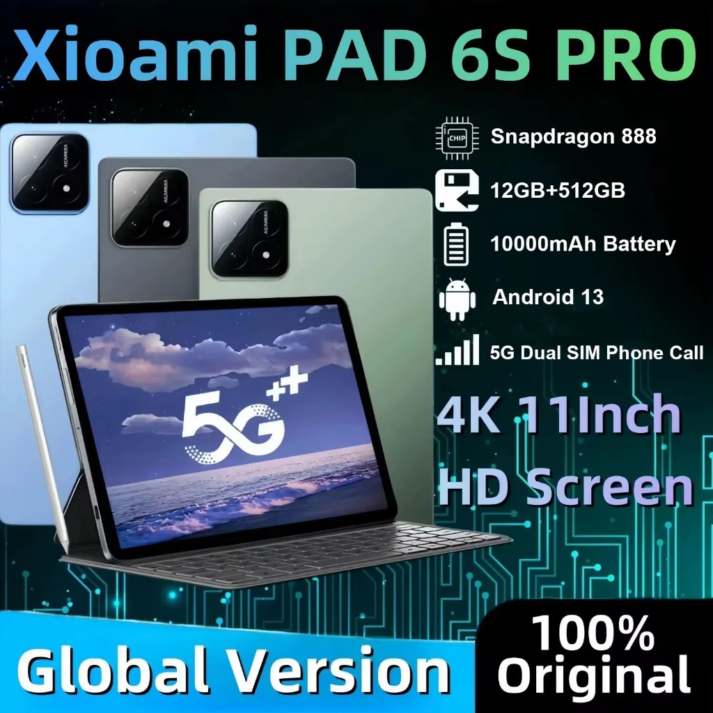 2024 Global Edition Original Pad 6S Pro HD 4K Android 13 12GB+512GB 10000mAh GPS 4G/5G Dual SIM Bluetooth WiFi Tablet