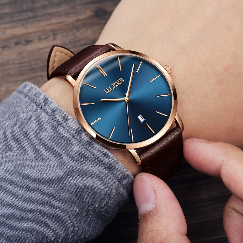 OLEVS Men's Watch Waterproof Quartz Leather Strap Sports Business Fashion Simple Wristwatch 5869
