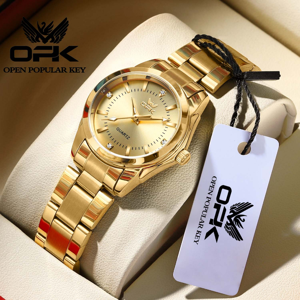 OPK Watch For Women Waterproof Original Stainless Steel Quartz Fashion Gold Ladies Wristwatch 6002