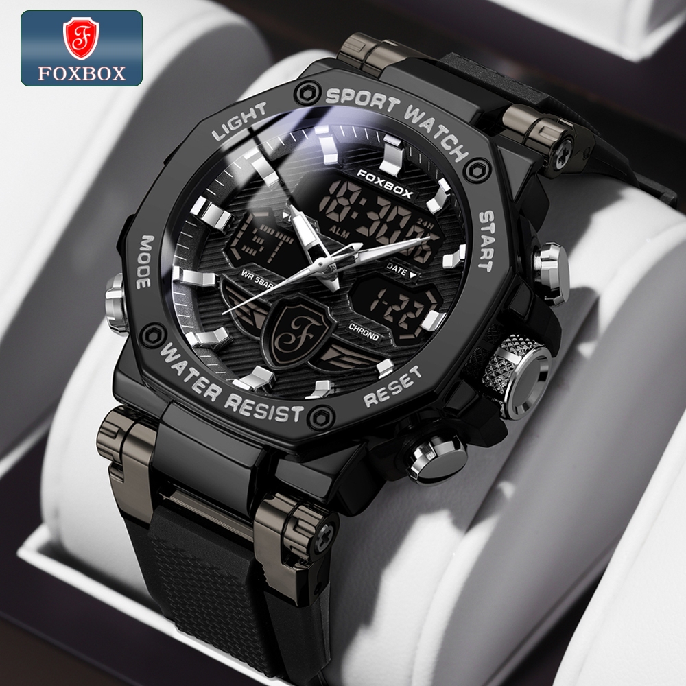FOXBOX Watch For Men LED Waterproof Sport Electronic Silicone Wristwatch Date Alarm Clock LIGE Men Watch