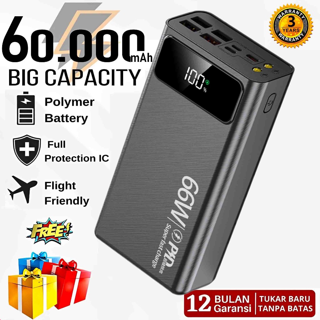 [SG Ready Stock] 100% Origina 60000mAh powerbank fast charging With 4 USB 3 inputs Portable charger iphone power bank 20000mah