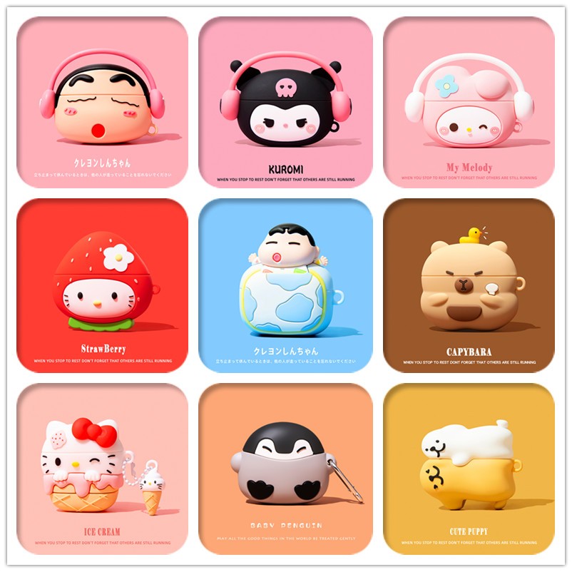 (airpods4 case)elfcat Cute Cartoon Case for AirPods4(2024)1/2/3/Pro/Pro2 Soft Silicone Case with Carabiner