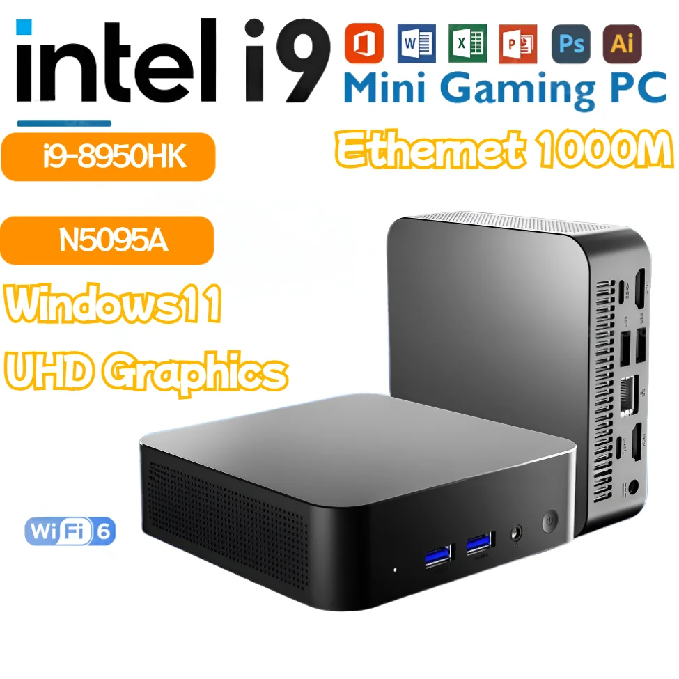 Mini PC Windows 11 Intel Core i9 8950HK 16GB DDR4  1TB SSD PC Gamer Computer Dual WIFI 6 BT5.2 4K HD Gaming Pc Desktop
