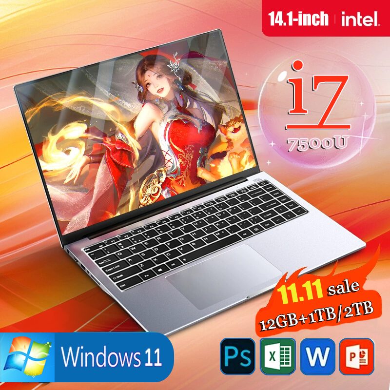 2024 New Original Laptop  Windows 11 14.1 lnch Intel l7 12GB ram 512GB/1TB SSD 1920*1080 Resolution Office Study Computer