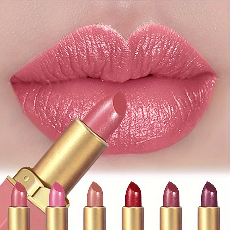 1/6Pcs Sparkle Velvet Lipstick - Metallic Pearl Finish, Long-Lasting Shine & Glitter, Non-stick Cup Waterproof Lipstick Perfect Gift For Women