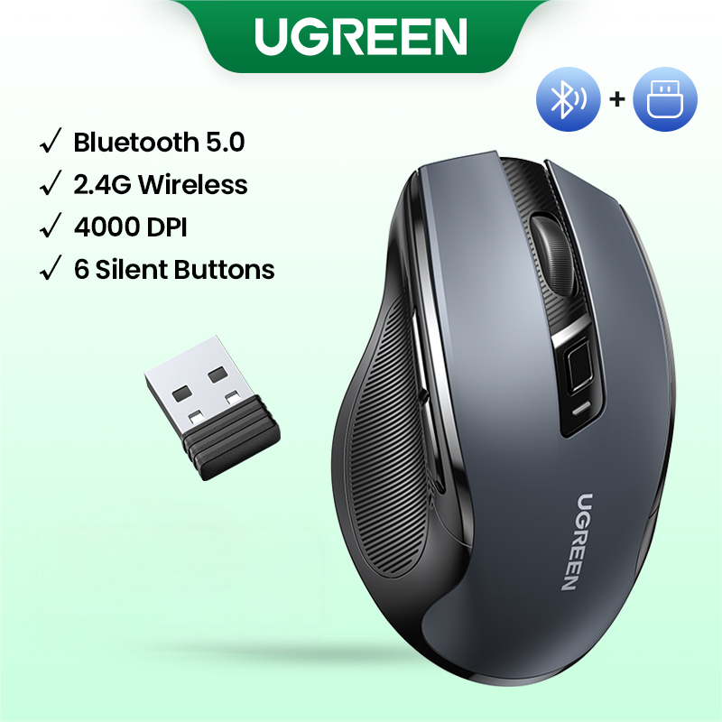 UGREEN Wireless Mouse, 6 Silent Buttons, 2.4G with USB Mini Receiver, 5 Level DPI Setting 4000DPI, Ambidextrous PC / Mac /Linux Laptop
